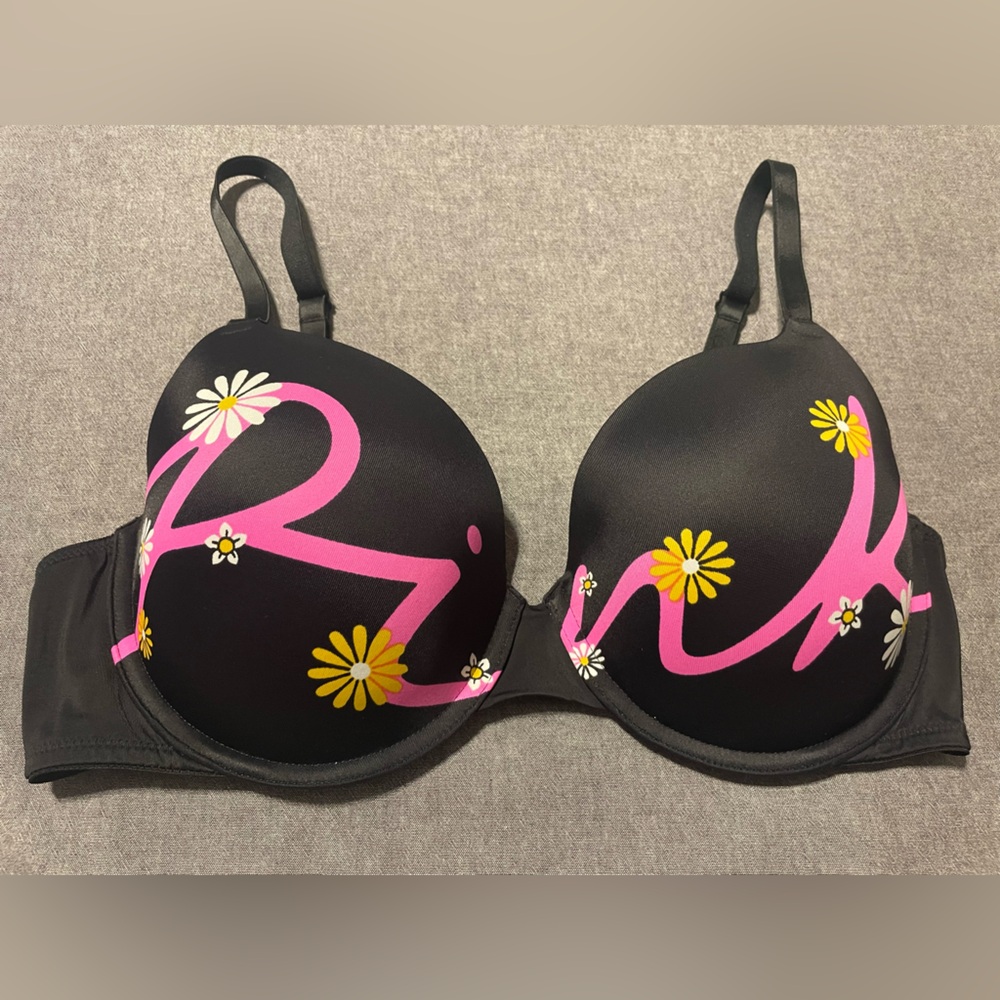 Victoria's Secret Black Bra with Pink and Yellow Floral Accents